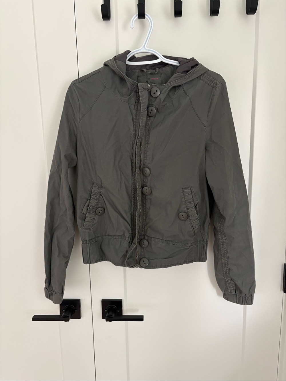 Casual Hooded Button-Front Jacket in Olive Green